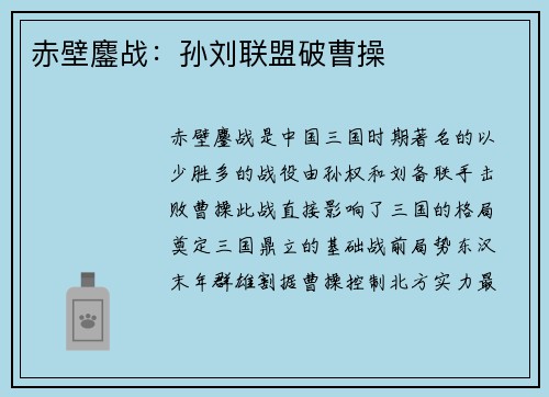 赤壁鏖战：孙刘联盟破曹操